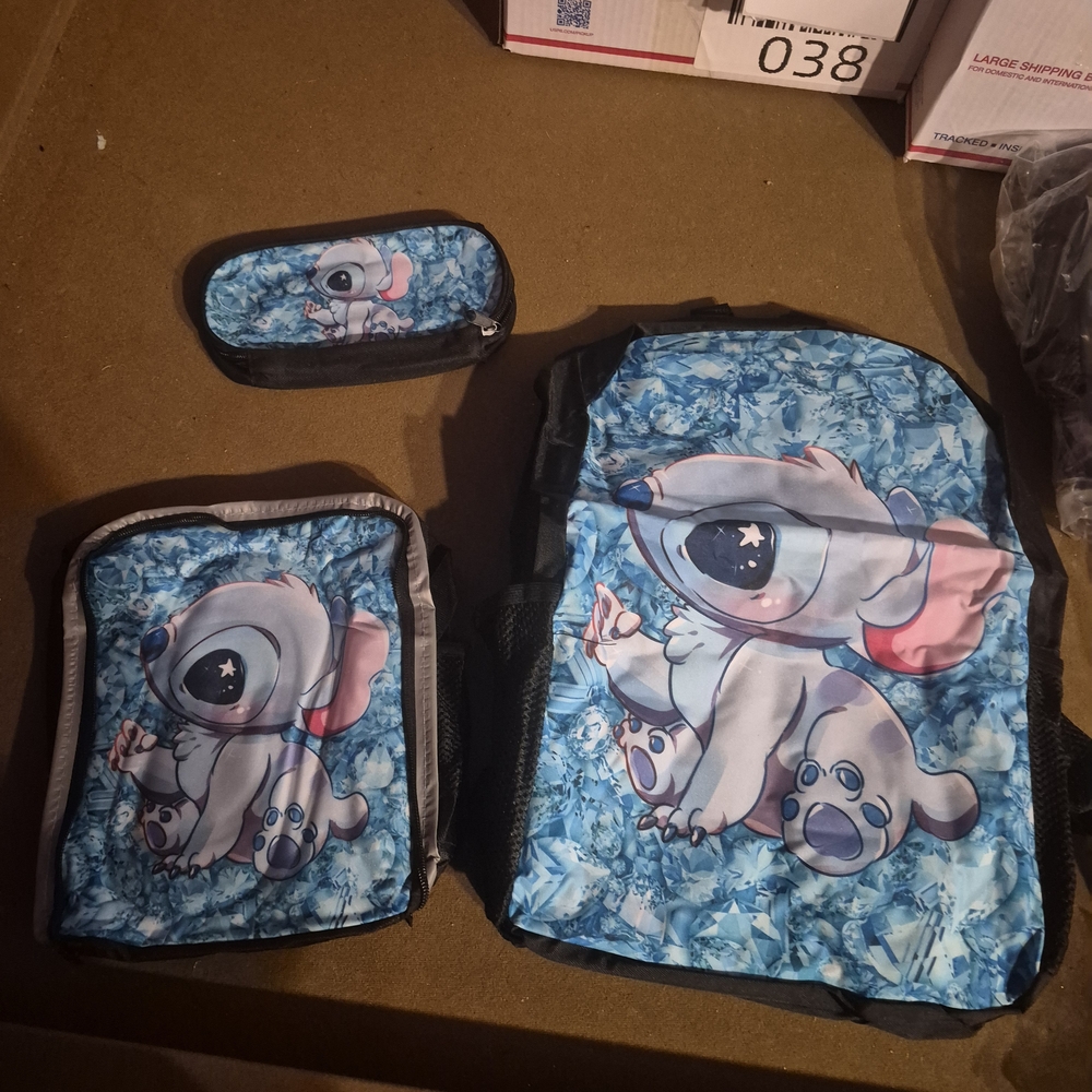 Blue Cartoon Dog Kids Backpack Set